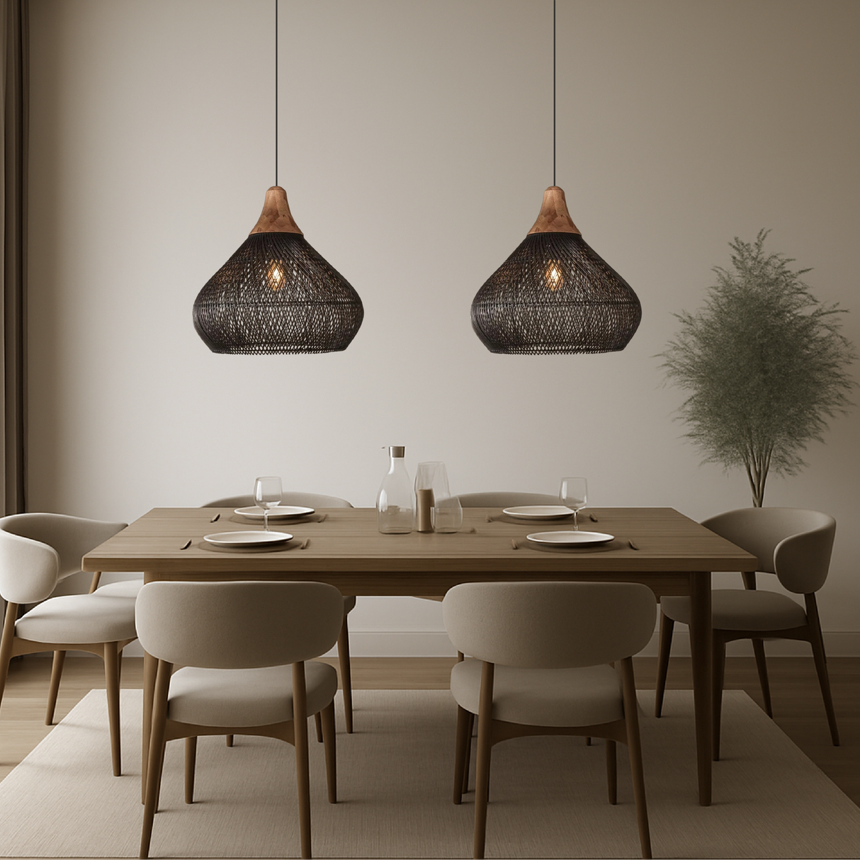 Japanese Pendant Light Bamboo Mesh Woven Design - Product example