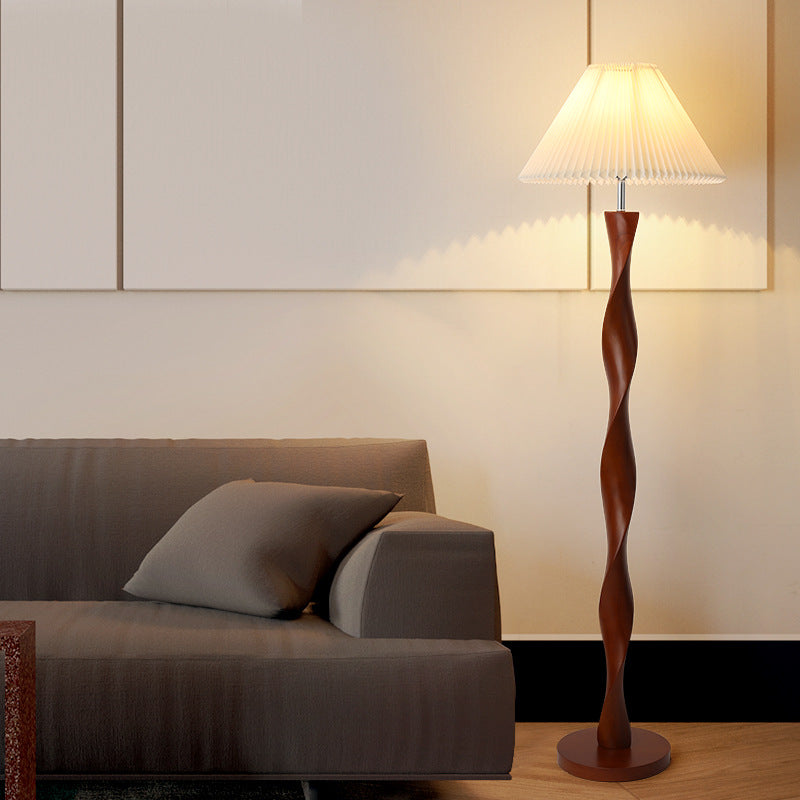 Japanese Floor Lamp Twisted Walnut Wood Design - Detailed view