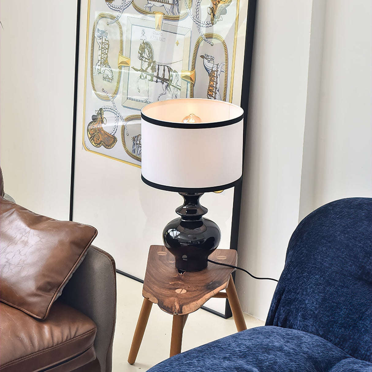 Ceramic Table Lamp Black Base White Shade Design - Product example