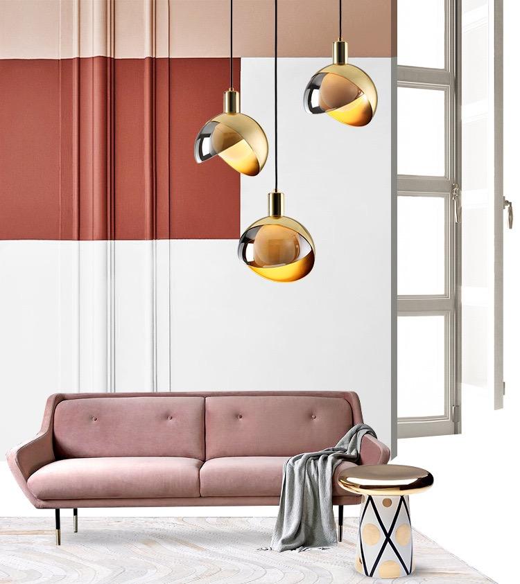 Modern Gold Pendant Light Smoke Glass Sphere Design - Product detail 4