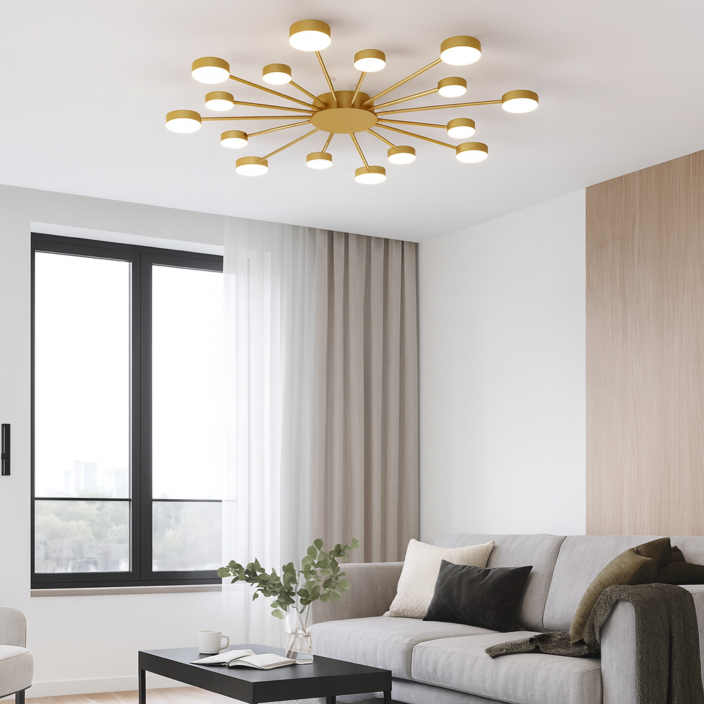 Modern Sunburst Ceiling Light LED Brass Starburst Design - Product example