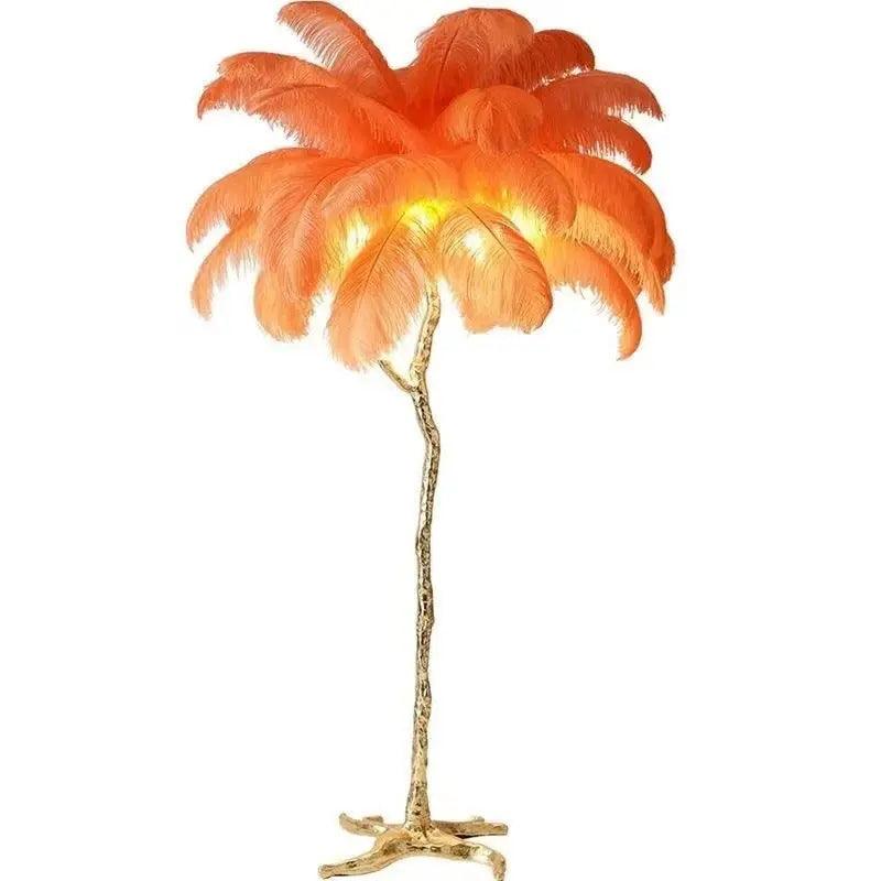 Nordic Feather Floor Lamp Pink Ostrich Plume Gold Stand - Product detail 11