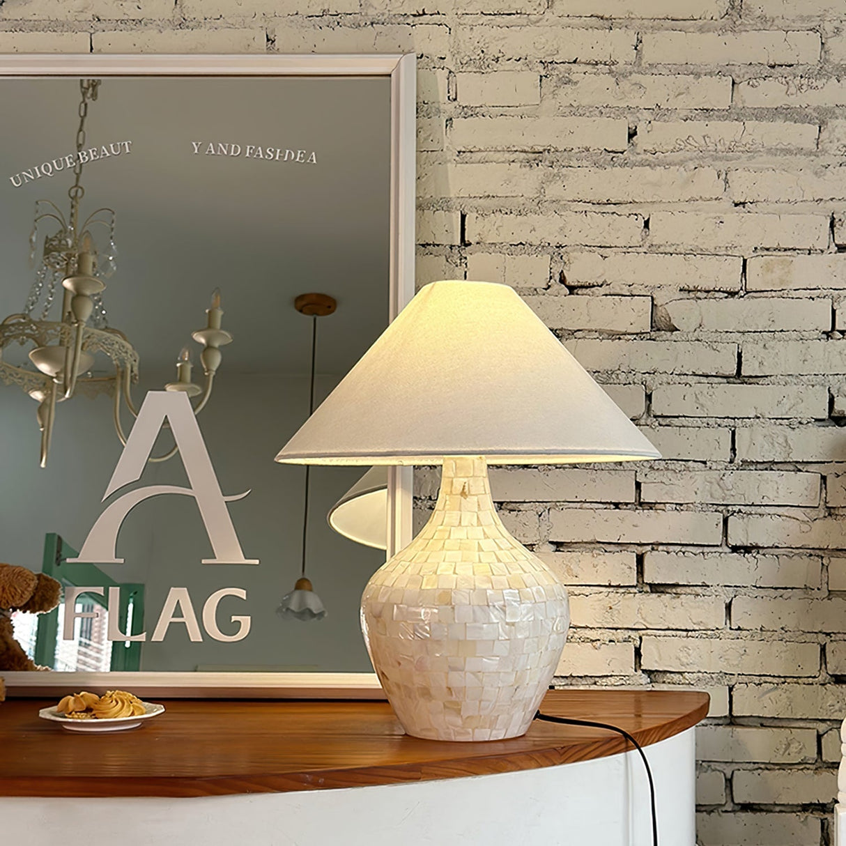 Mosaic Table Lamp Mother of Pearl Shell Design - Product detail 5