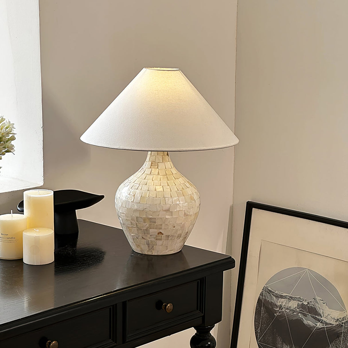 Mosaic Table Lamp Mother of Pearl Shell Design - Product example