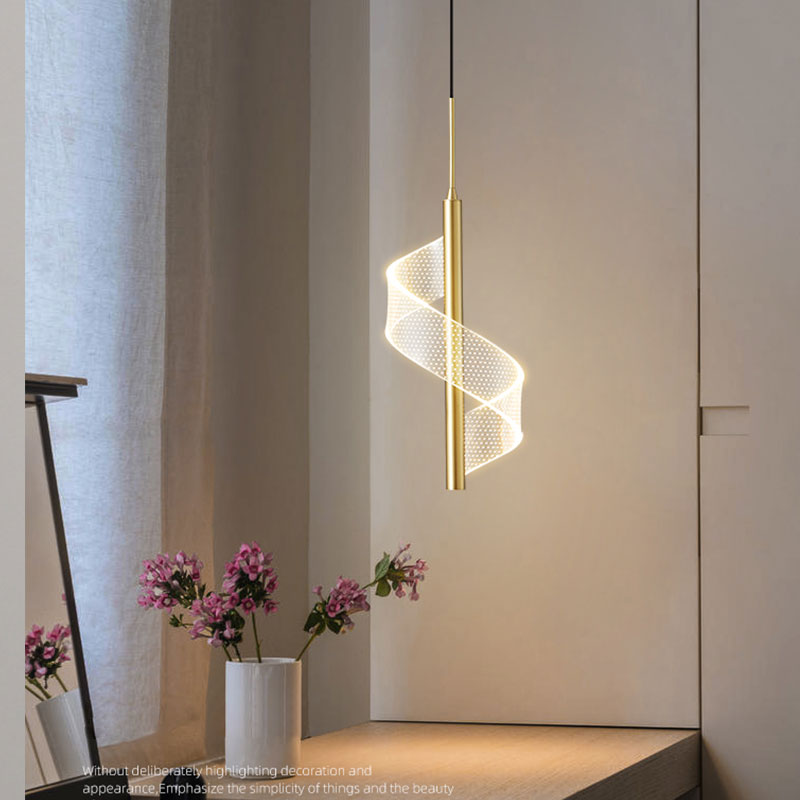 Modern LED Pendant Light Spiral Gold Metal Design - Detailed view