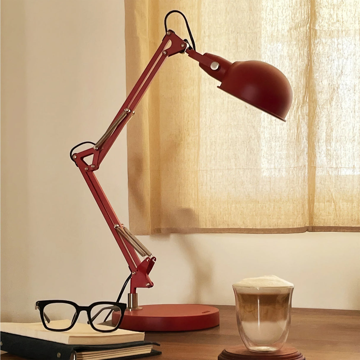 Adjustable Task Lamp Red Metal Swing Arm Design - Product detail 5