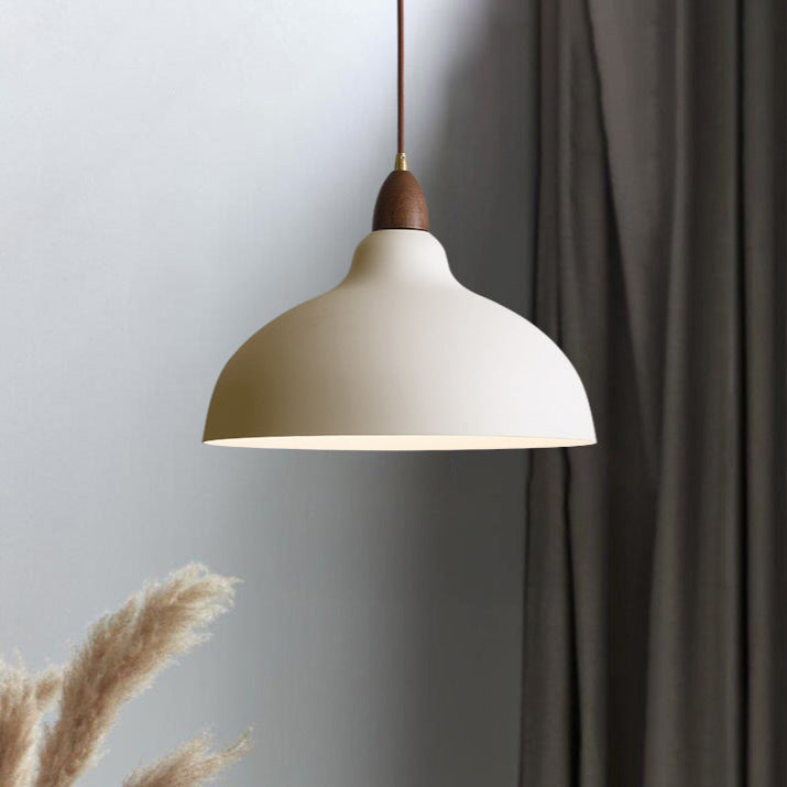 Scandinavian Pendant Light Wood Accent Dome Shade - Product showcase