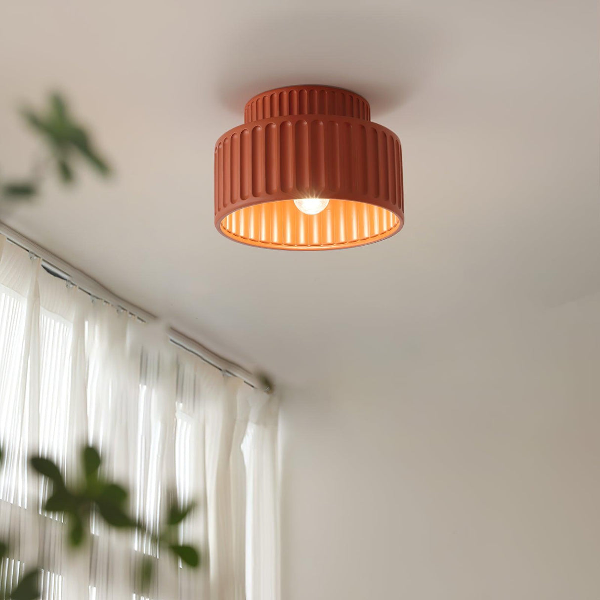 Modern Ceiling Light Ribbed Cylindrical Design - Detailed view