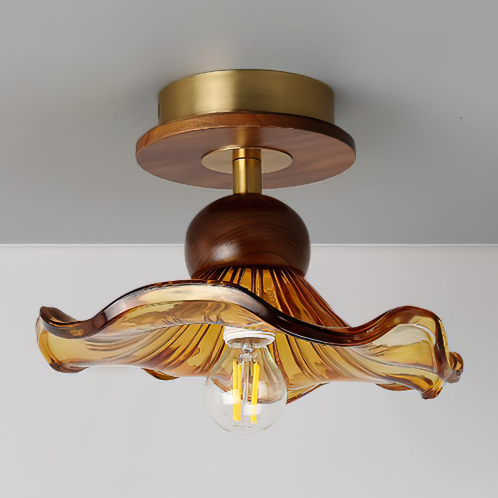 Artisan Ceiling Light Amber Glass Wave Design - Product example