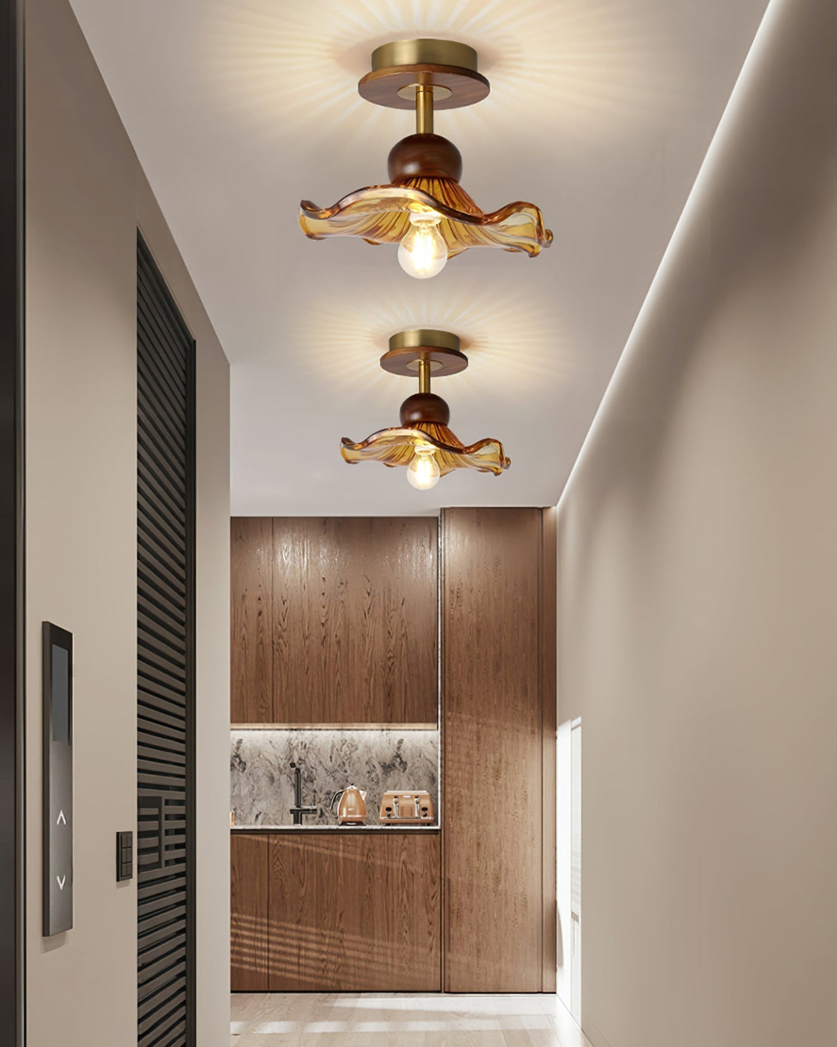 Artisan Ceiling Light Amber Glass Wave Design - Product detail 7