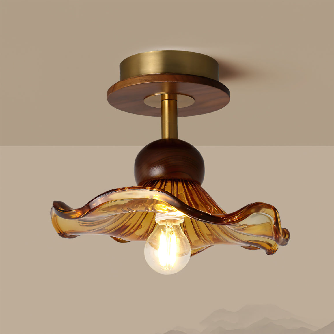 Artisan Ceiling Light Amber Glass Wave Design - Product detail 6