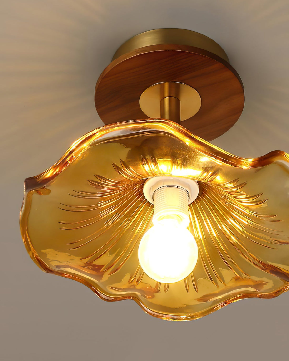 Artisan Ceiling Light Amber Glass Wave Design - Product detail 5