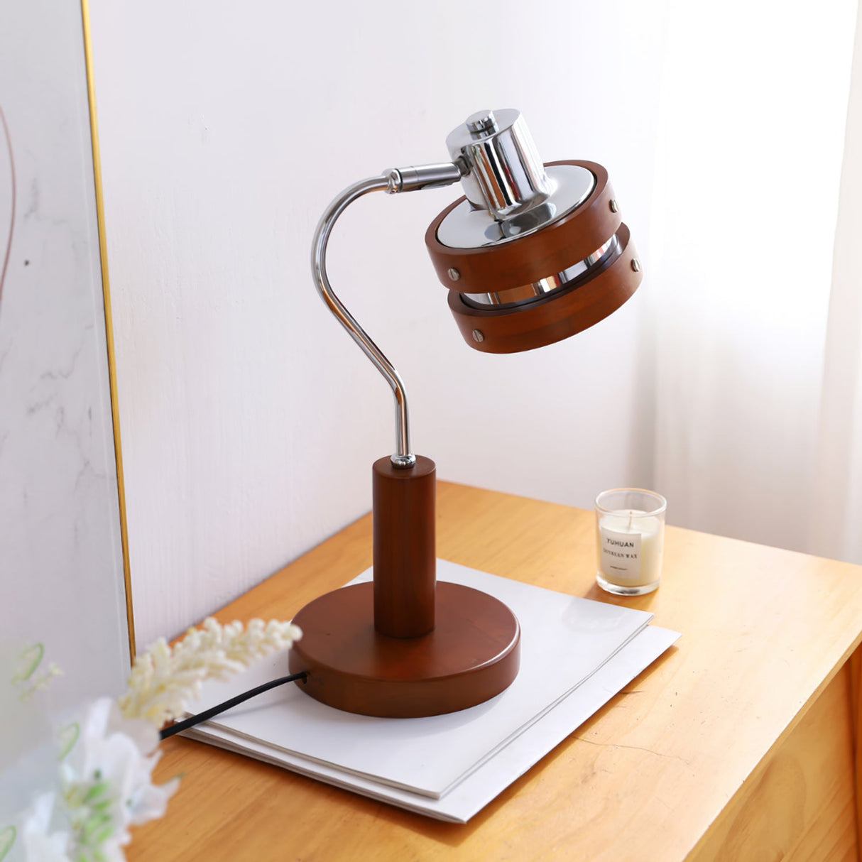 Modern Table Lamp Chrome Wood Design - Product detail 7