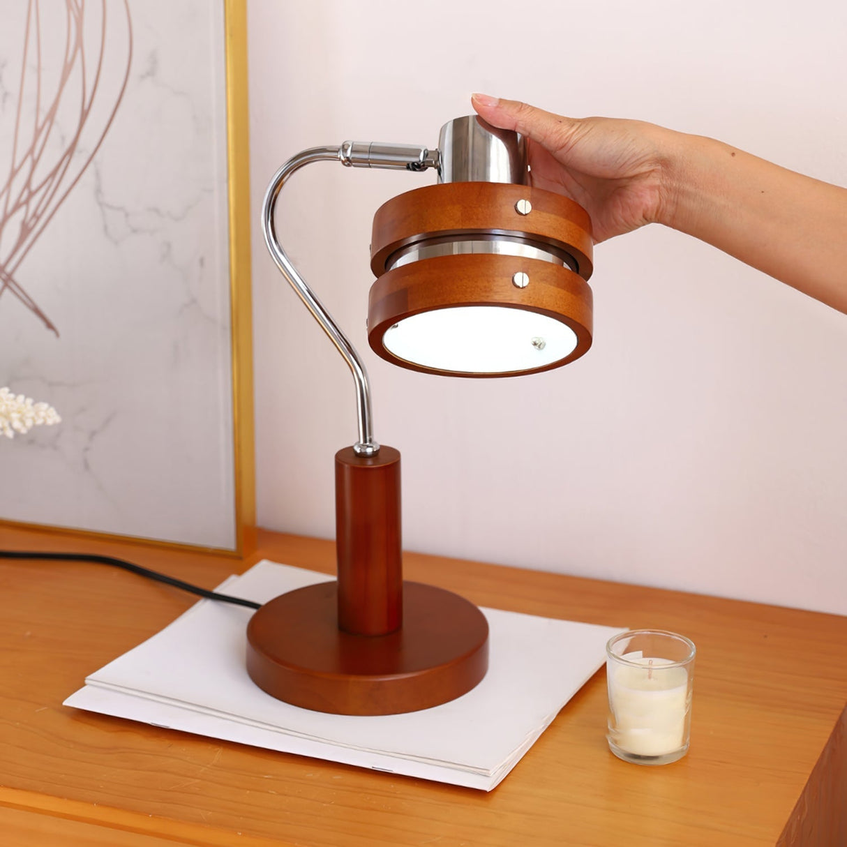 Modern Table Lamp Chrome Wood Design - Product detail 4