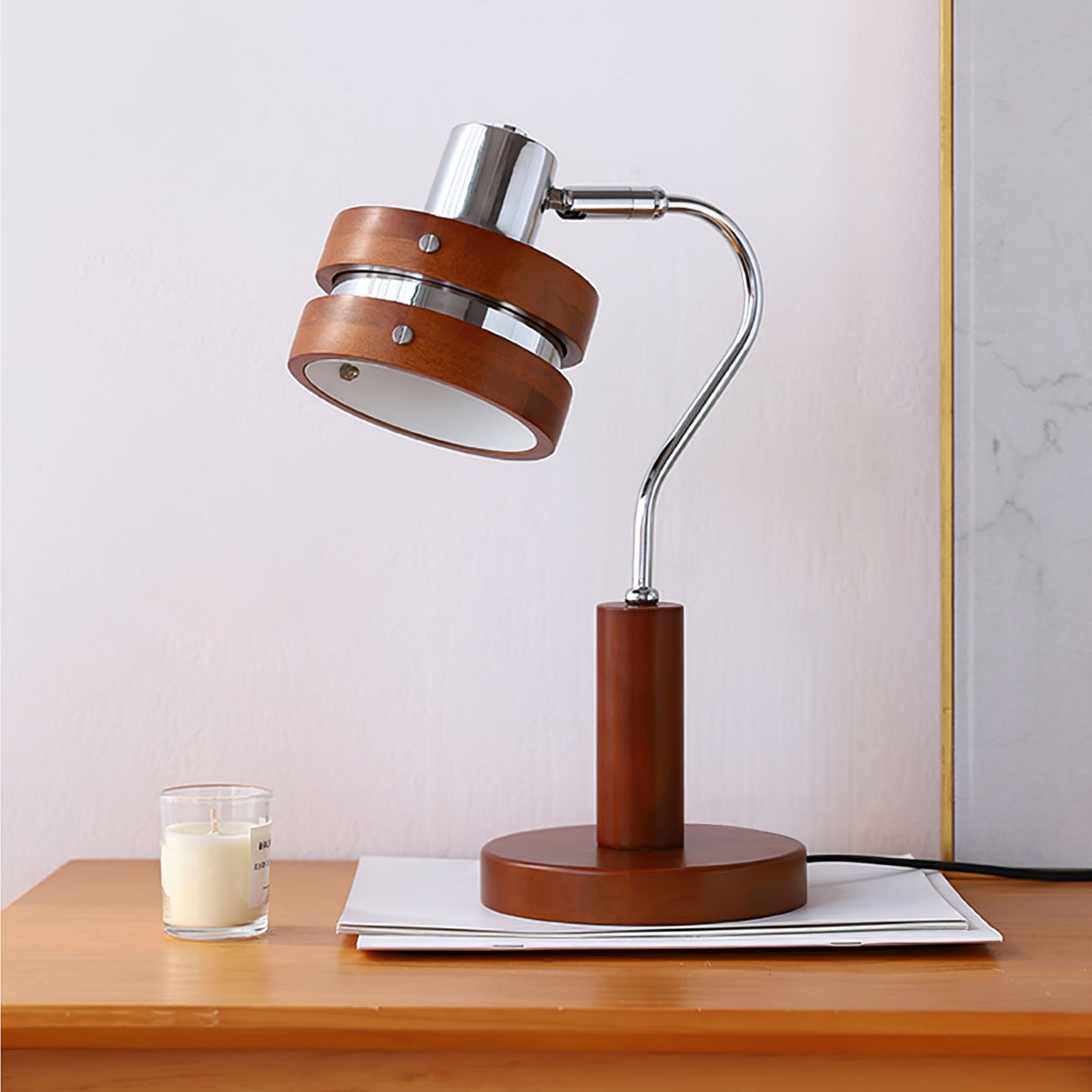 Modern Table Lamp Chrome Wood Design - Product detail 12