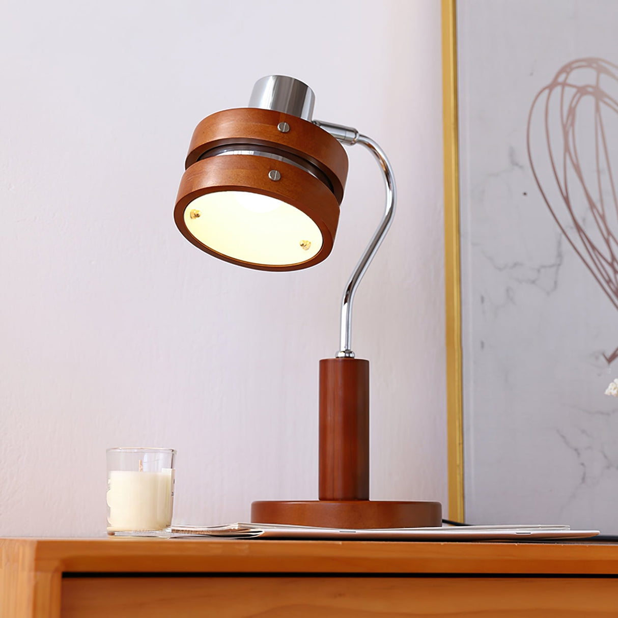 Modern Table Lamp Chrome Wood Design - Product example