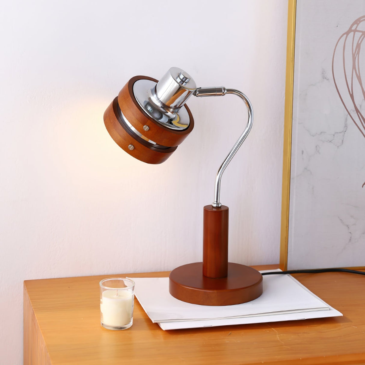 Modern Table Lamp Chrome Wood Design - Product detail 9