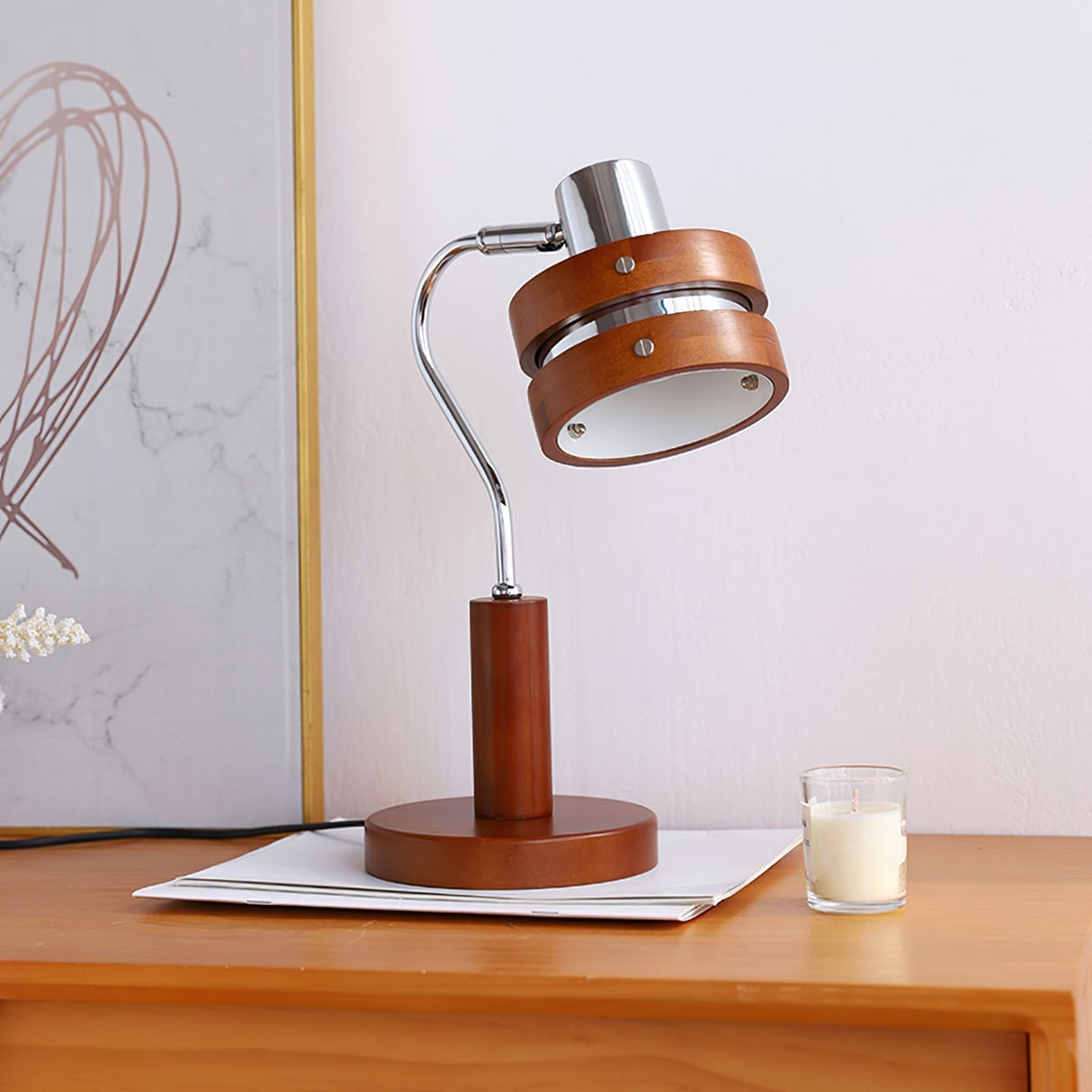 Modern Table Lamp Chrome Wood Design - Product detail 6