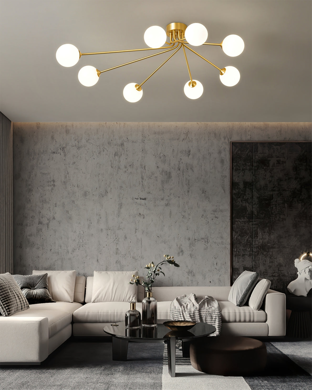 Modern Molecular Ceiling Light Brass Arms White Glass Globes - Product detail 10