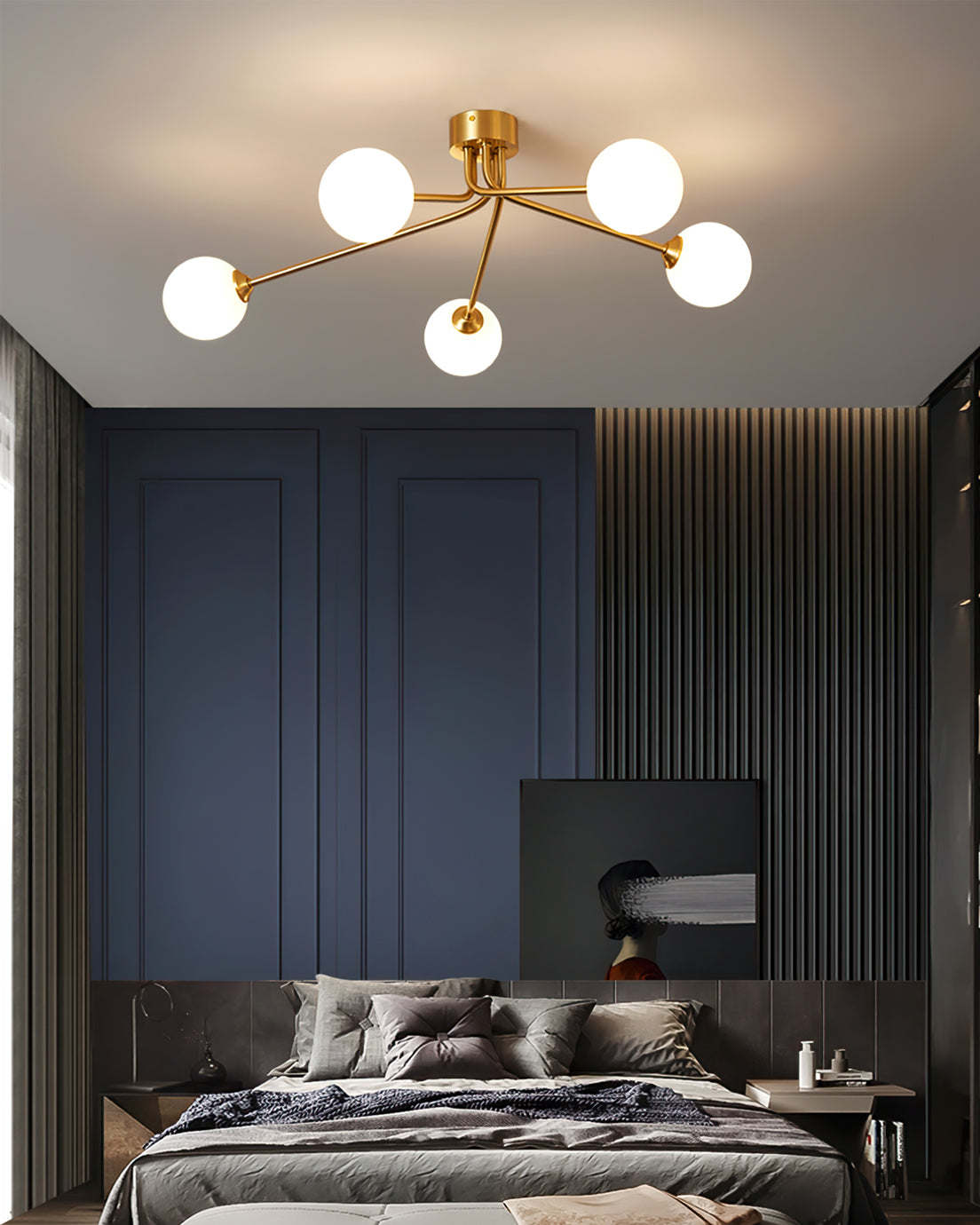 Modern Molecular Ceiling Light Brass Arms White Glass Globes - Product detail 11