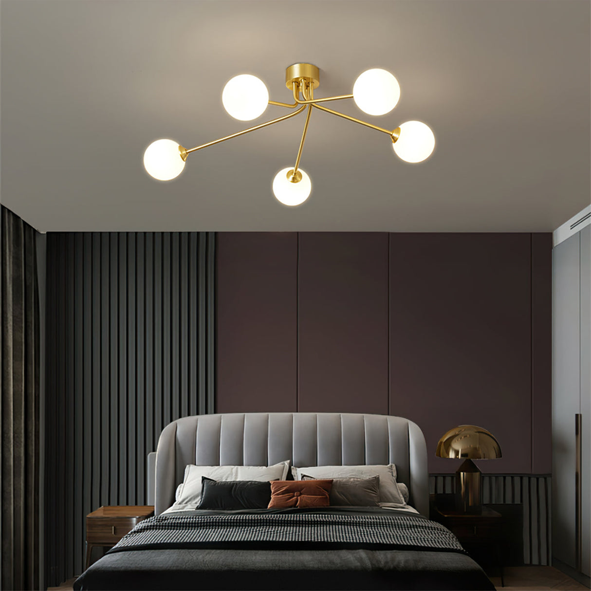 Modern Molecular Ceiling Light Brass Arms White Glass Globes - Product detail 13