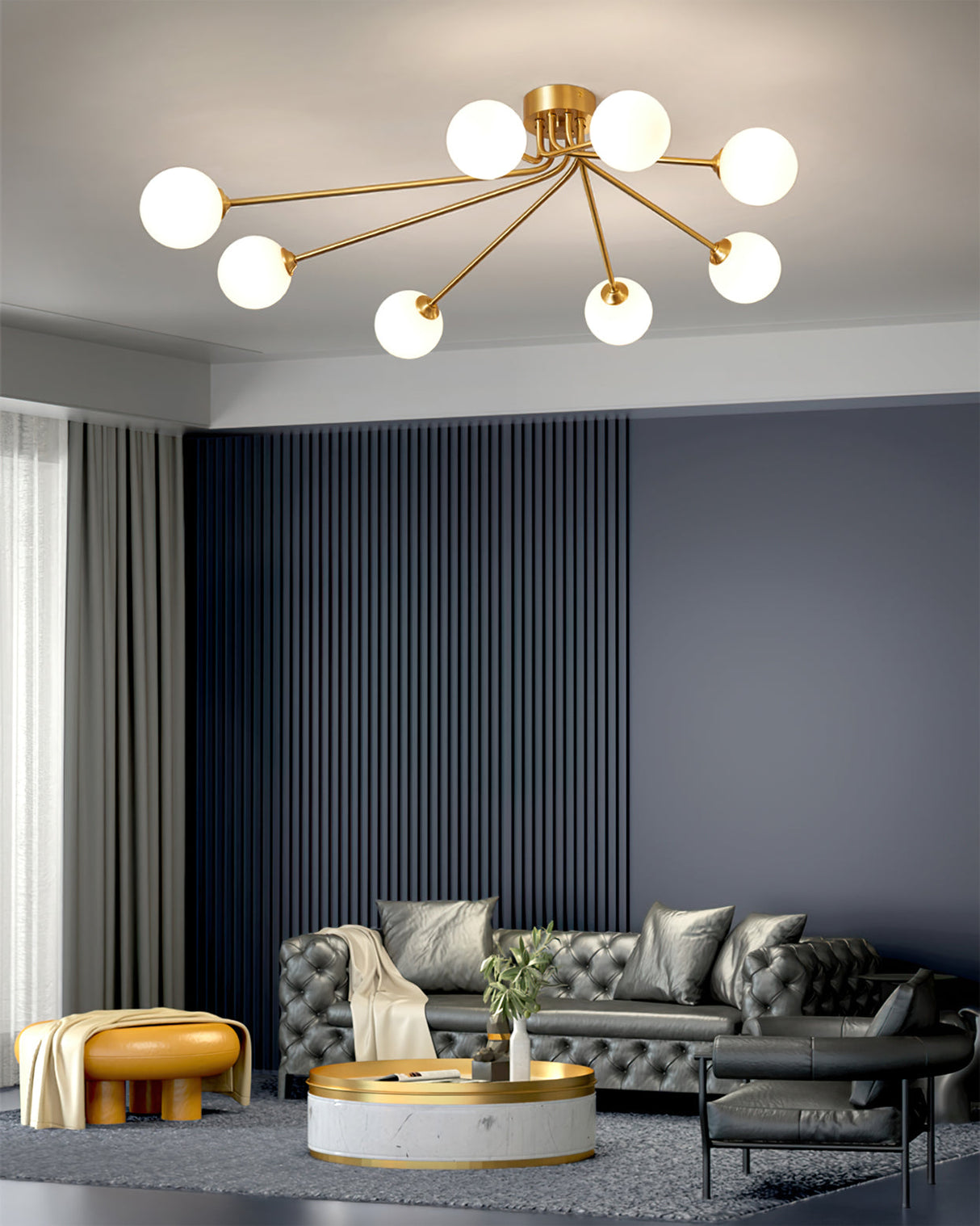 Modern Molecular Ceiling Light Brass Arms White Glass Globes - Product detail 8