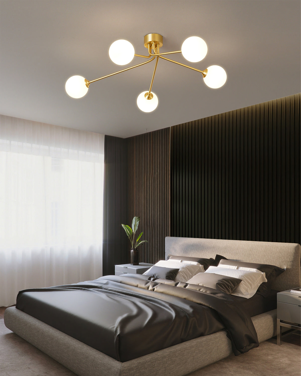 Modern Molecular Ceiling Light Brass Arms White Glass Globes - Product detail 7