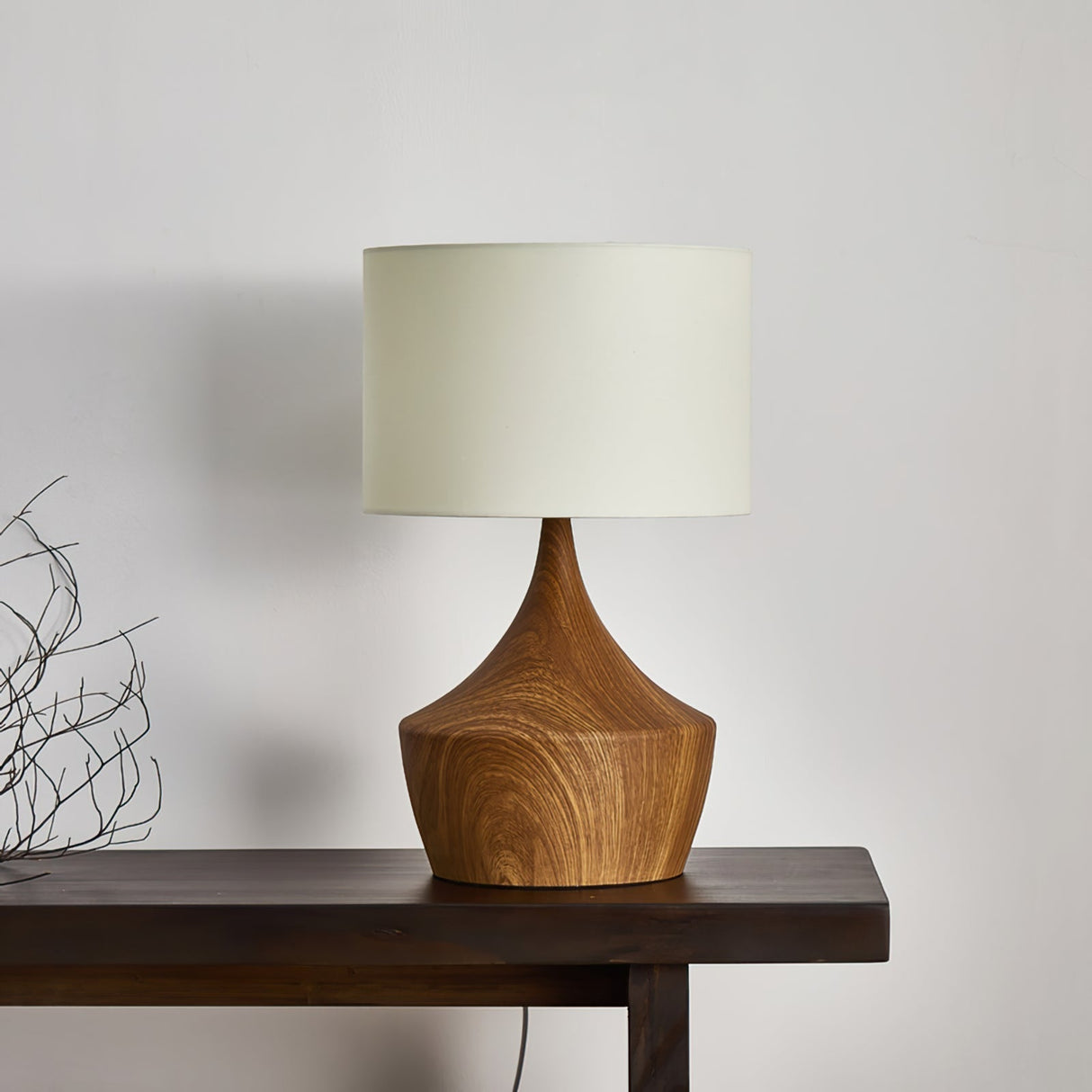 Modern Table Lamp Walnut Wood Base With Cream Shade - Product detail 6