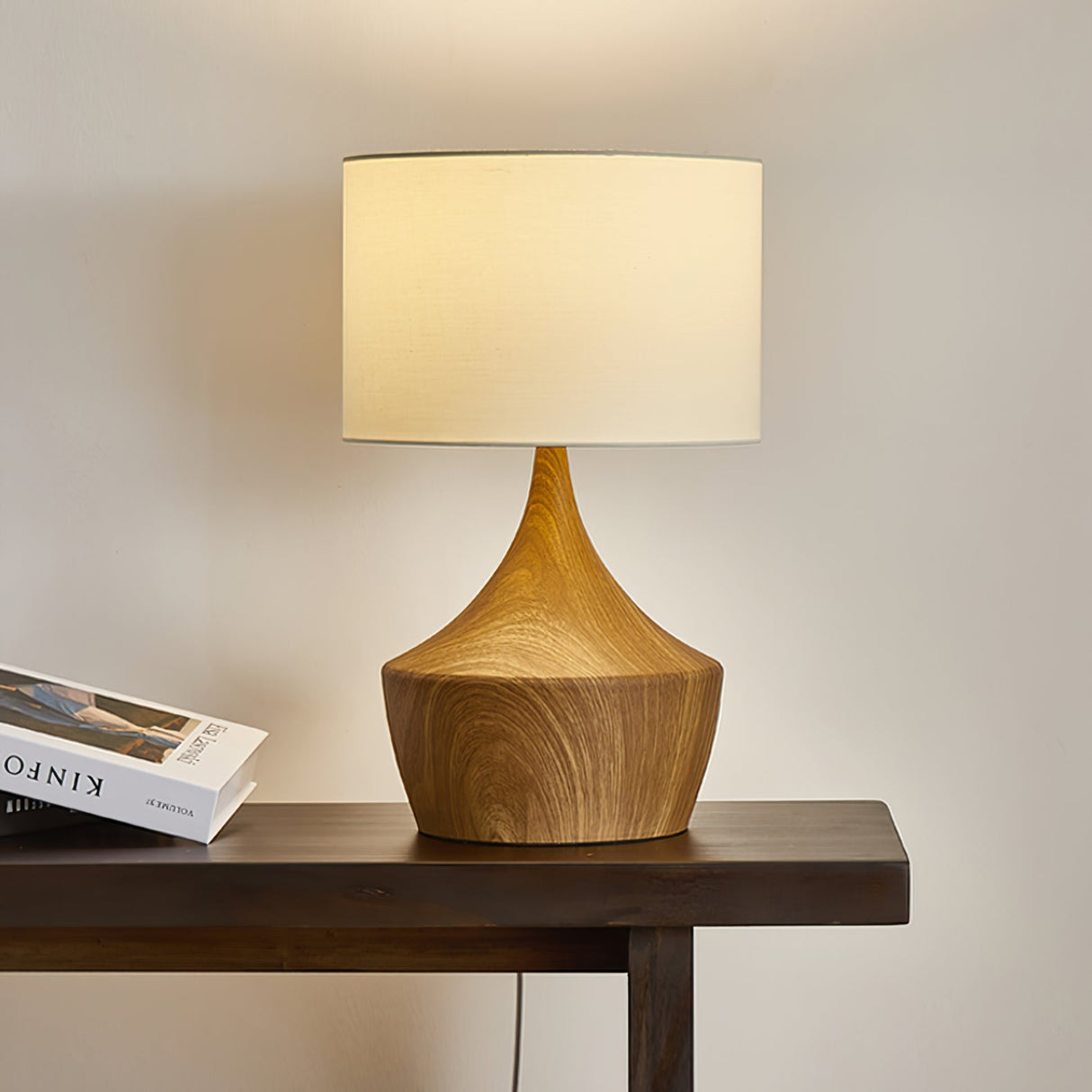 Modern Table Lamp Walnut Wood Base With Cream Shade - Product detail 8