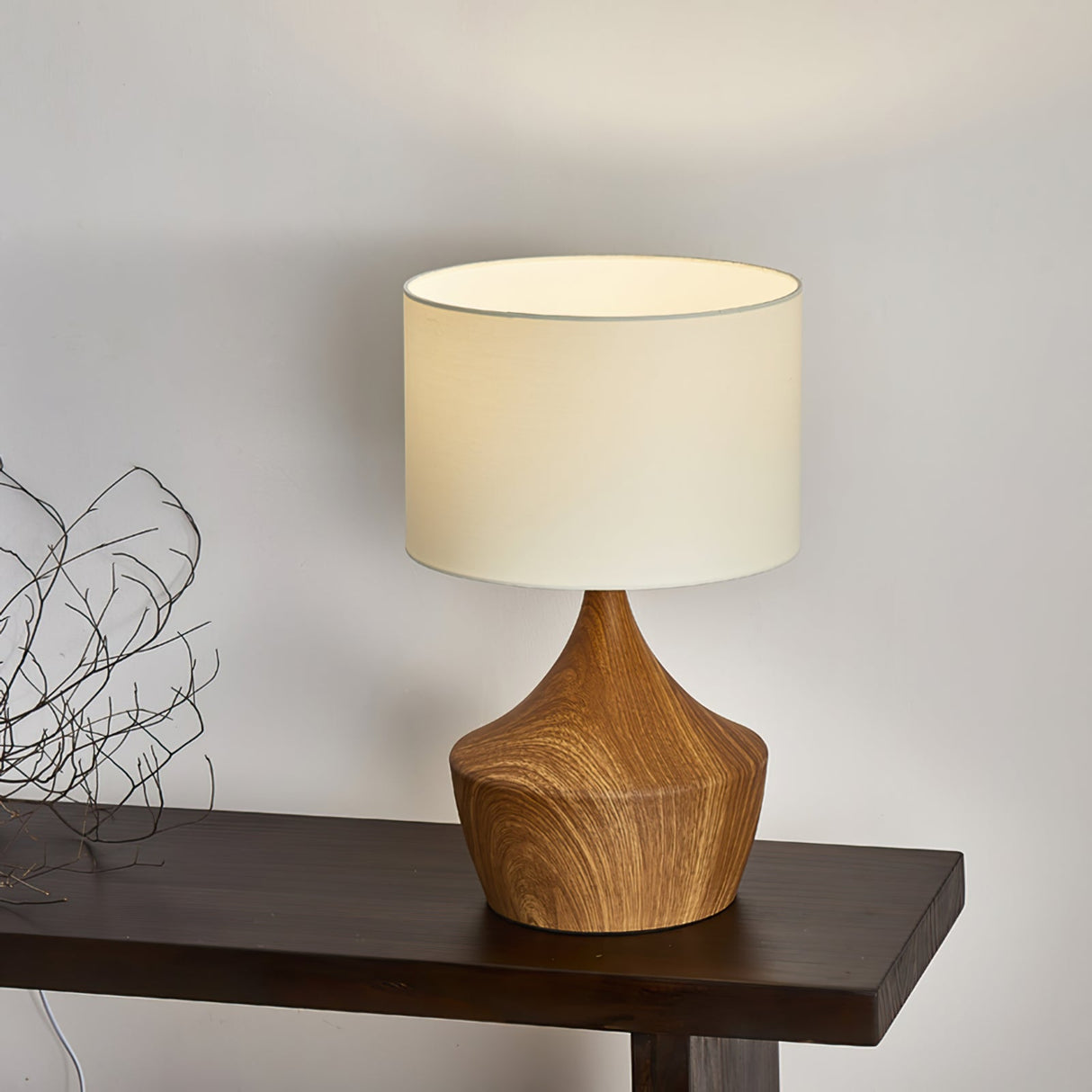 Modern Table Lamp Walnut Wood Base With Cream Shade - Product detail 7