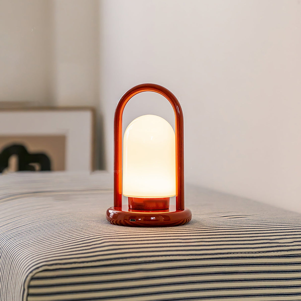 Portable LED Table Lamp Modern Metal Frame Glass Shade - Detailed view
