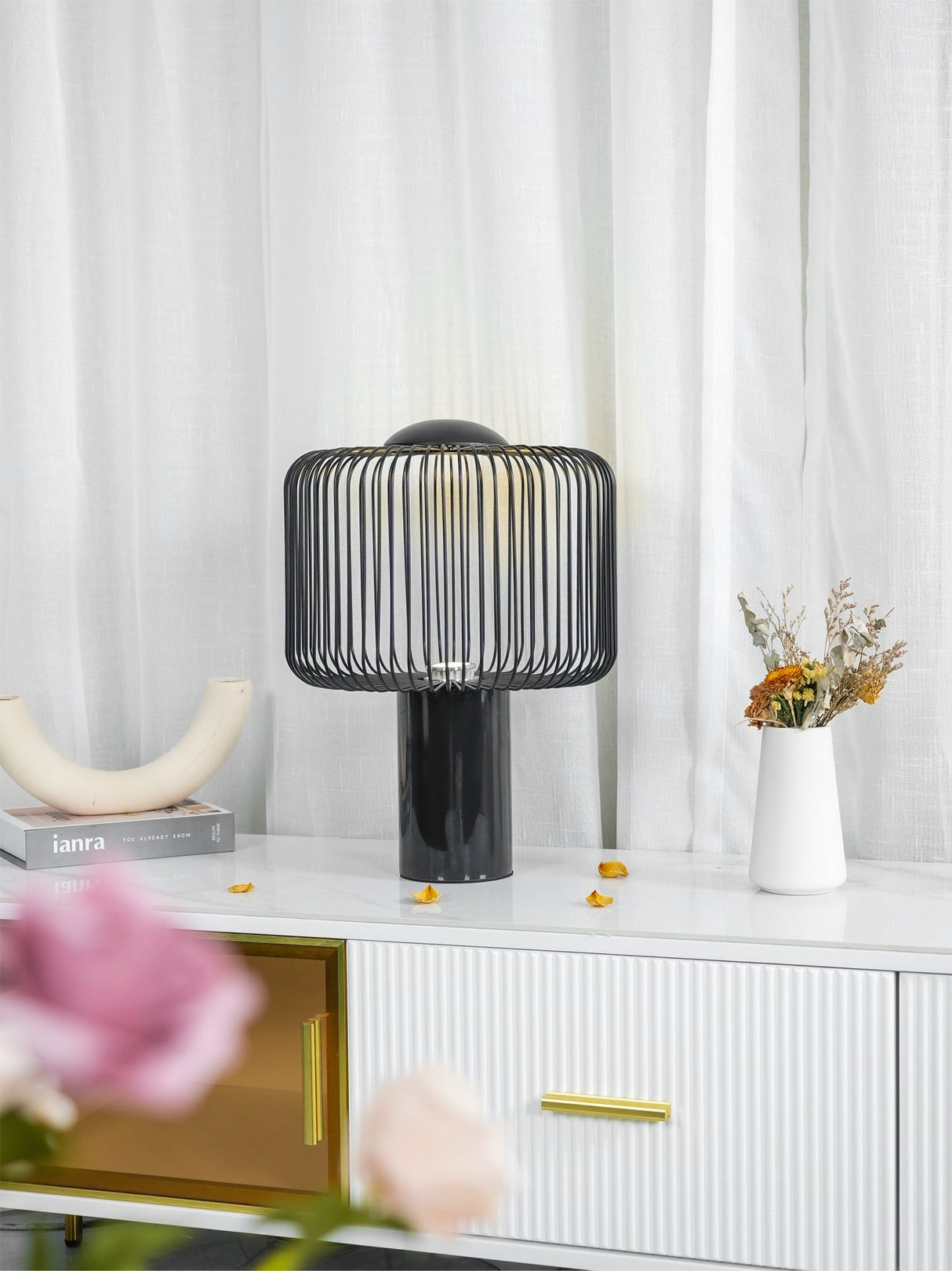Modern Table Lamp Black Marble Base with Wire Cage Shade - Product detail 5