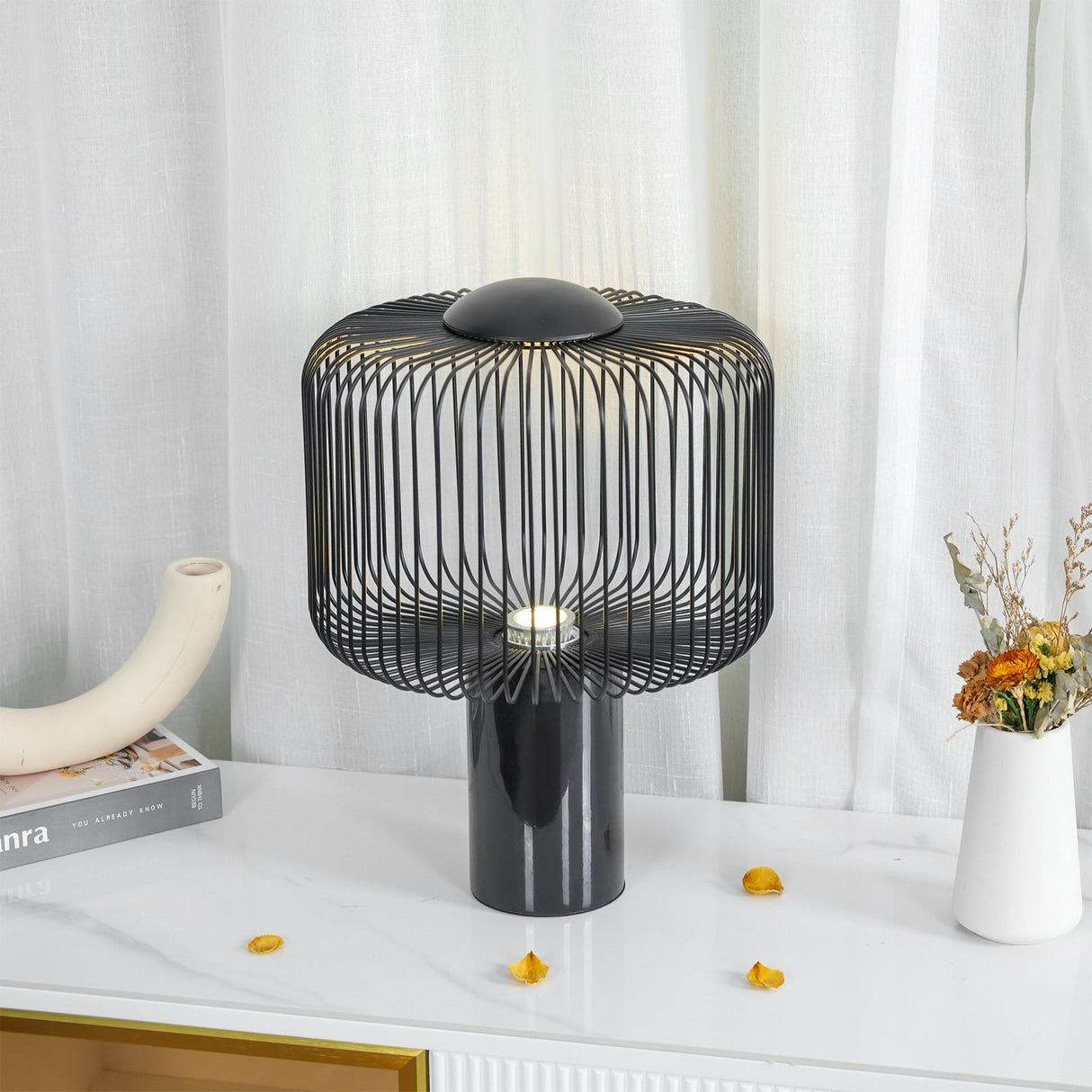 Modern Table Lamp Black Marble Base with Wire Cage Shade - Product detail 6