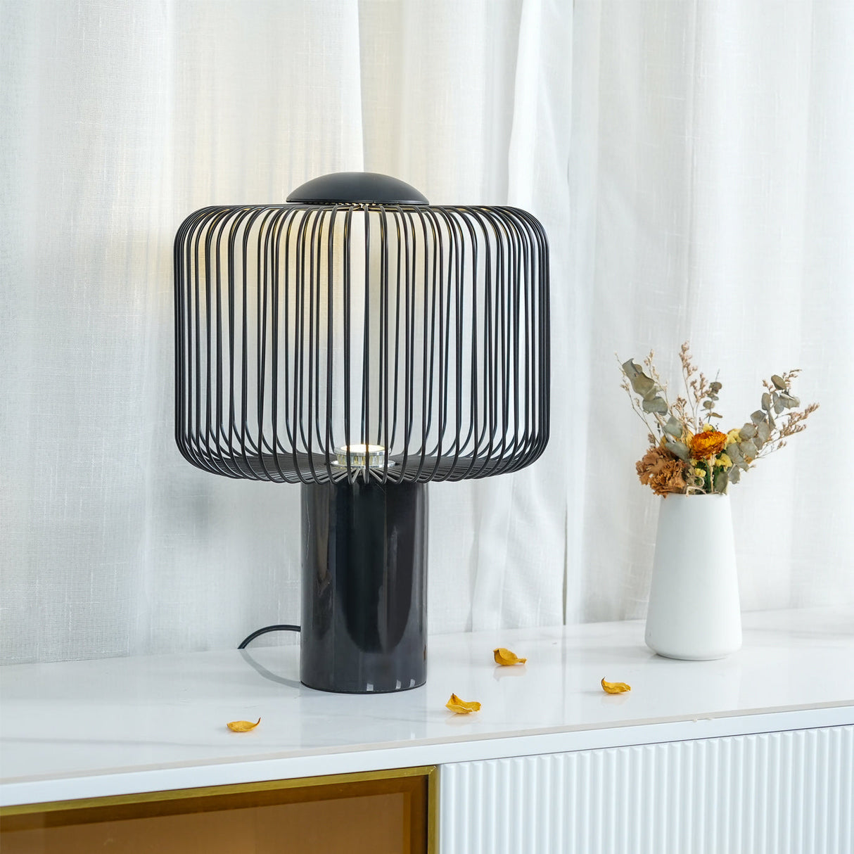 Modern Table Lamp Black Marble Base with Wire Cage Shade - Product detail 7