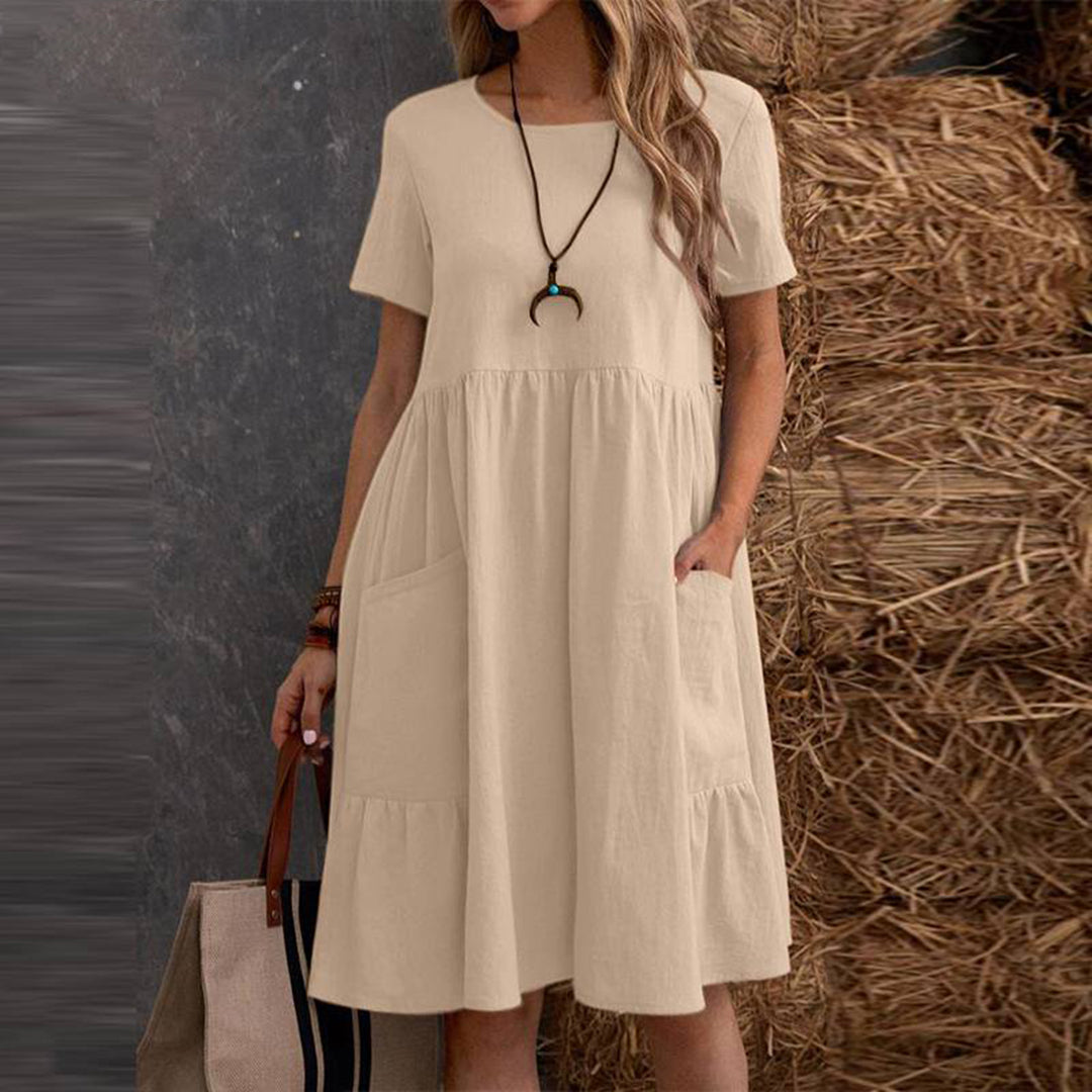 Summer Midi Dress Tiered Cotton Blend Casual Design - Product detail 9