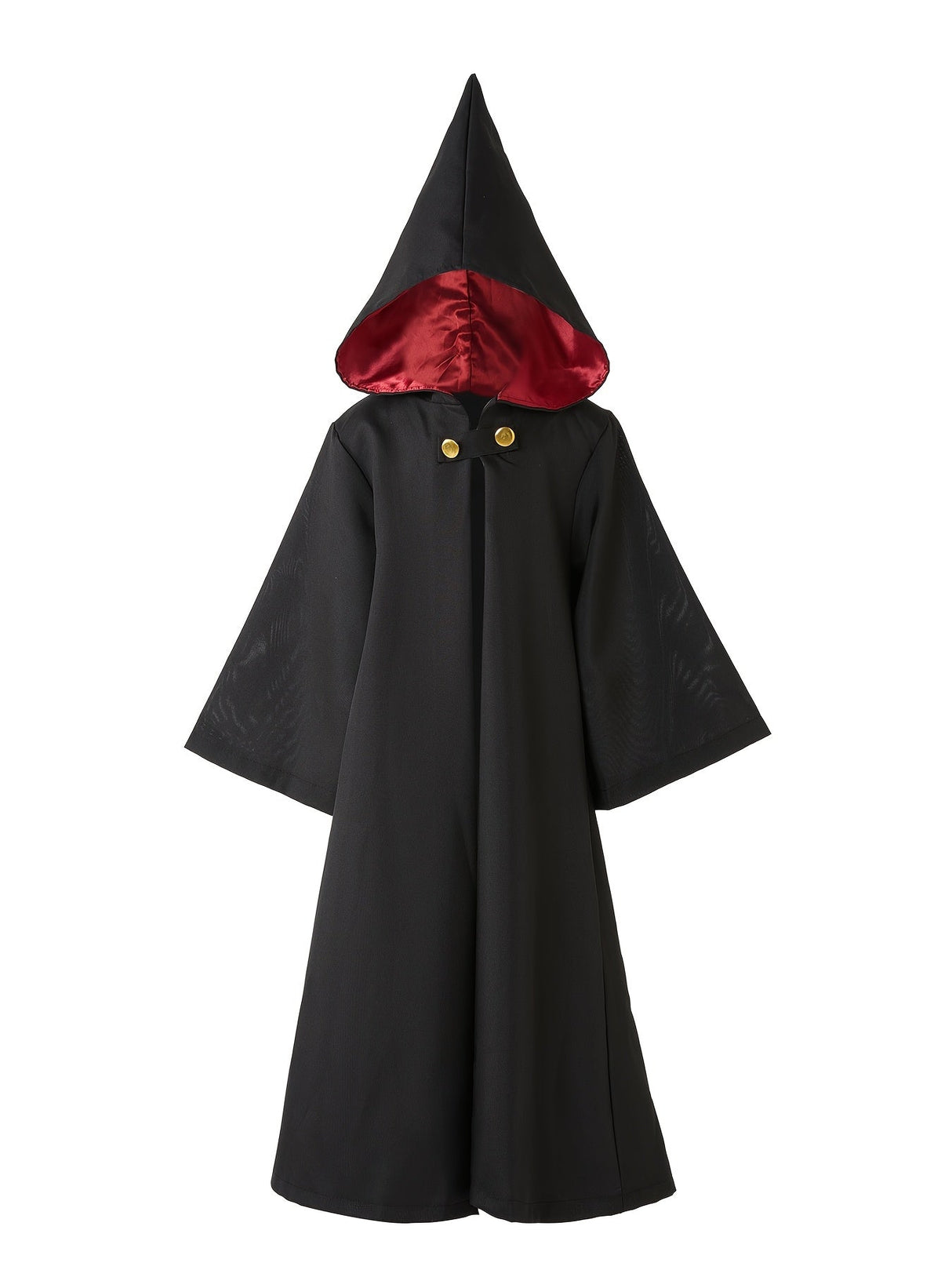 Kids Wizard Costume Set  Black Robe With Red Hood Lining - Detailed view