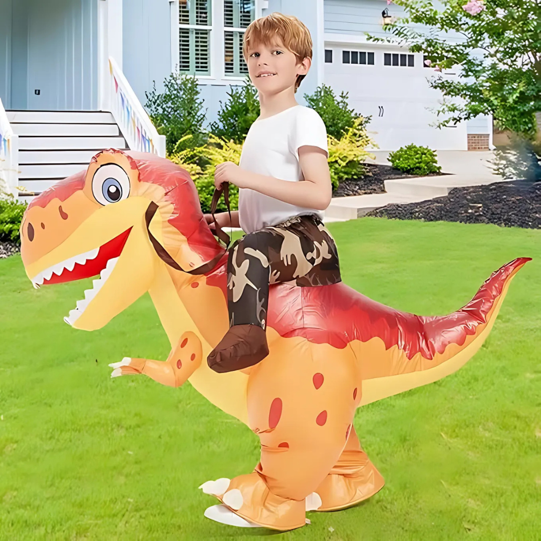 Inflatable Dinosaur Costume  Kids Ride-On T-Rex Design - Product showcase