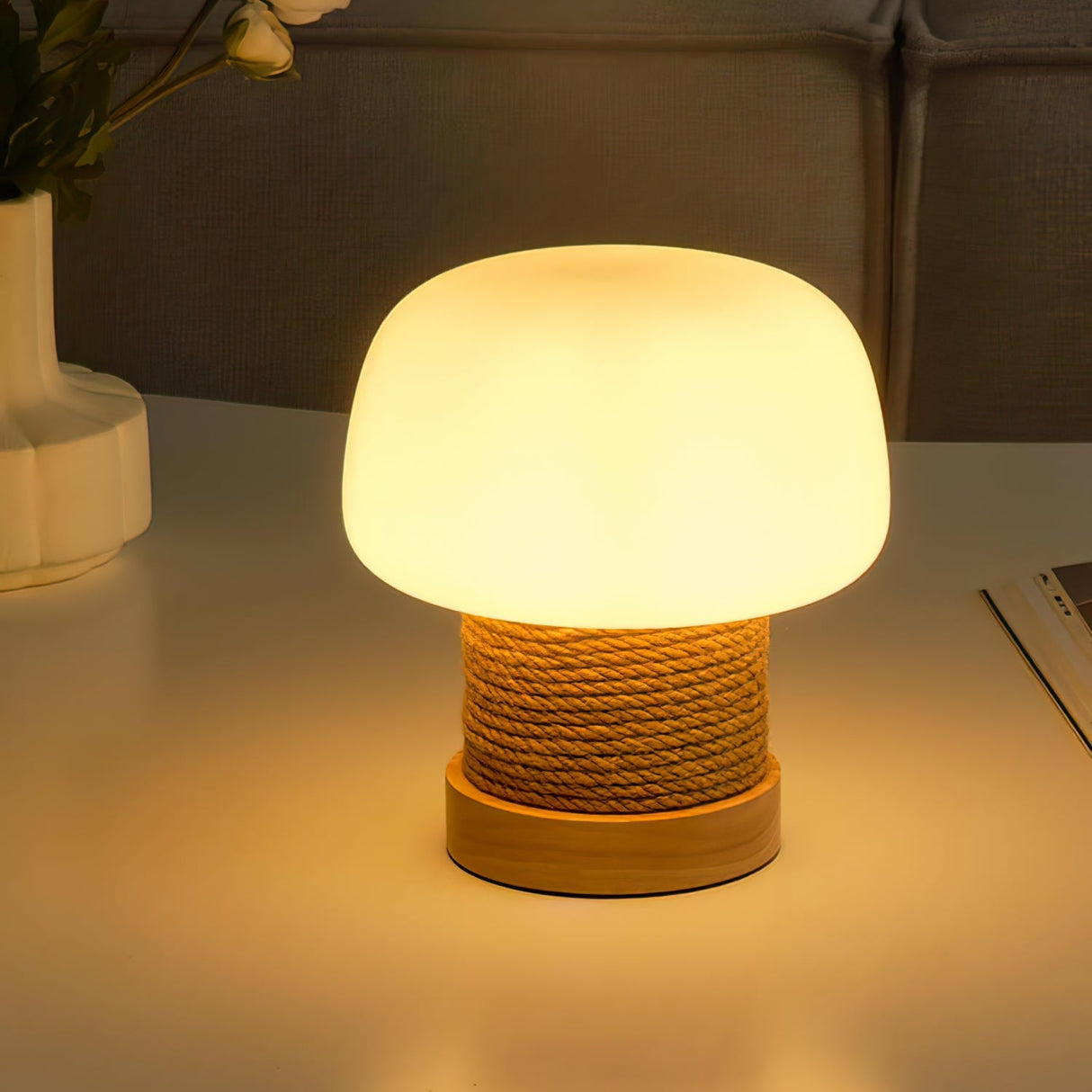 Modern Table Lamp Glass Shade with Hemp Cord Base - Product detail 15