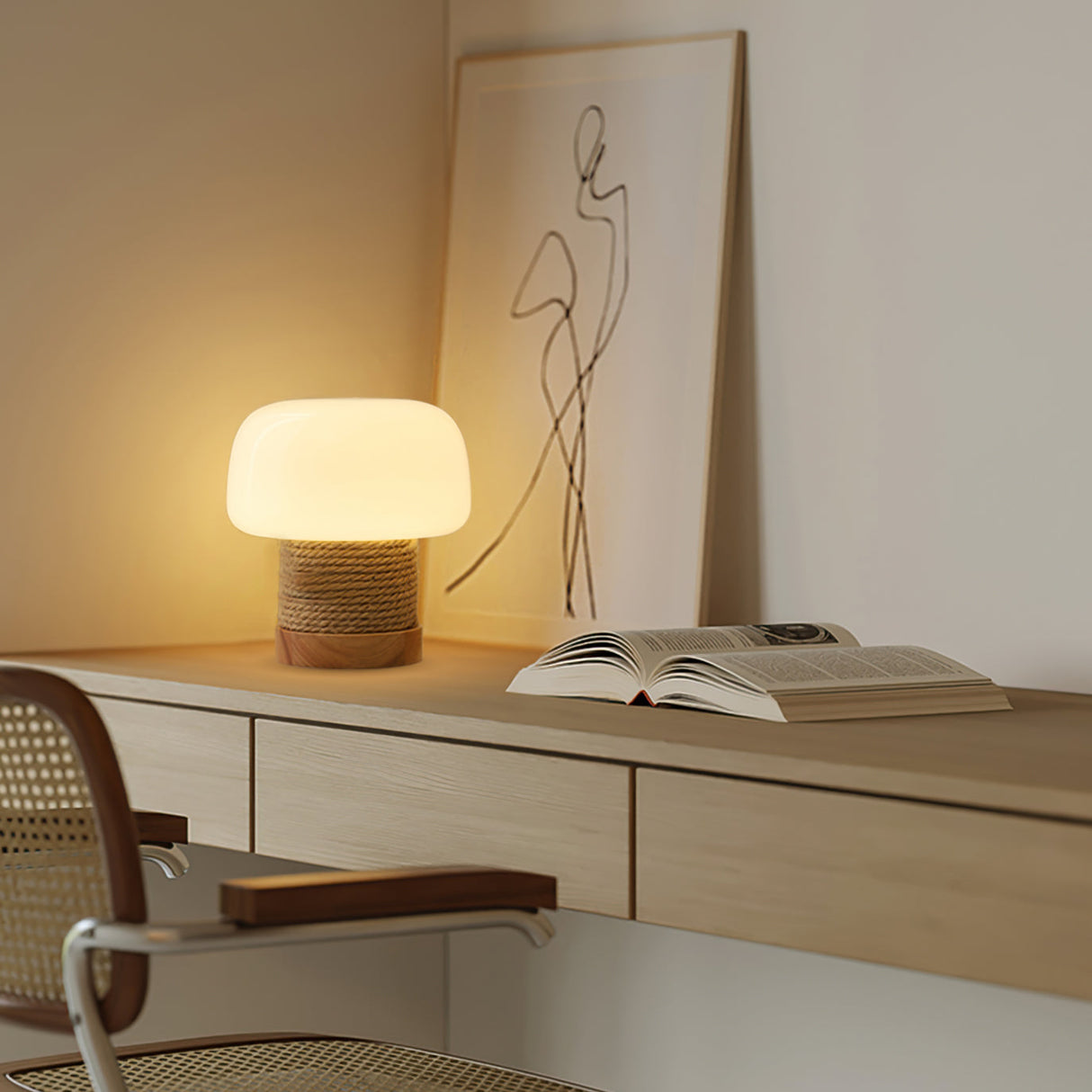 Modern Table Lamp Glass Shade with Hemp Cord Base - Product detail 16