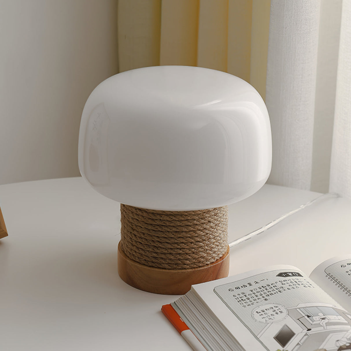 Modern Table Lamp Glass Shade with Hemp Cord Base - Product detail 6