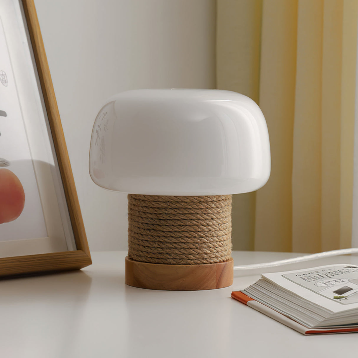 Modern Table Lamp Glass Shade with Hemp Cord Base - Product detail 5