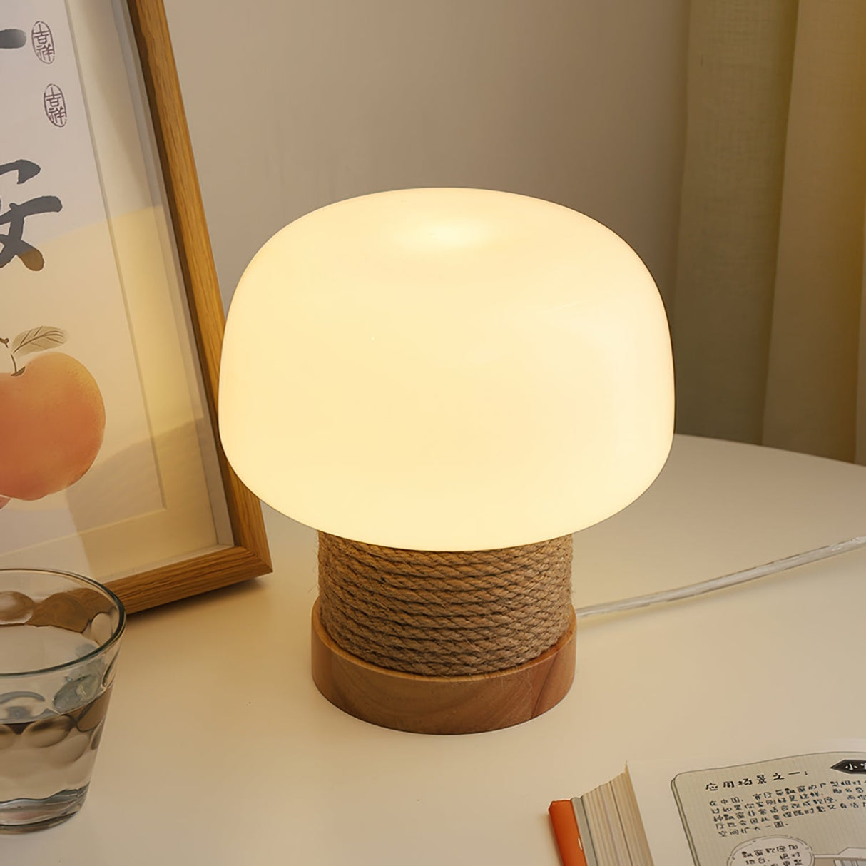 Modern Table Lamp Glass Shade with Hemp Cord Base - Product detail 9