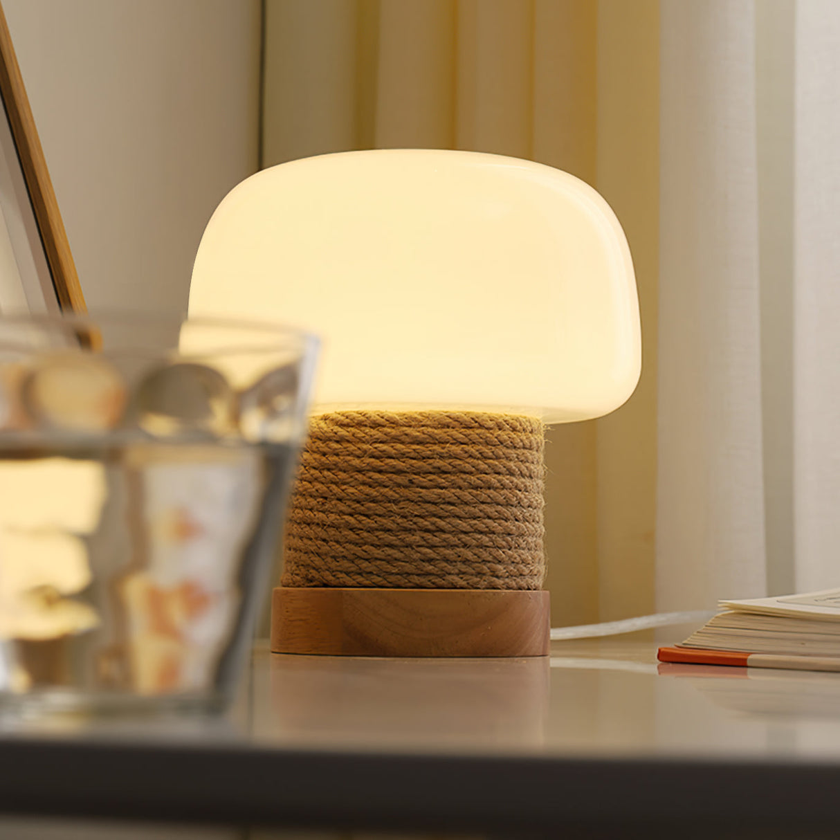 Modern Table Lamp Glass Shade with Hemp Cord Base - Product detail 12