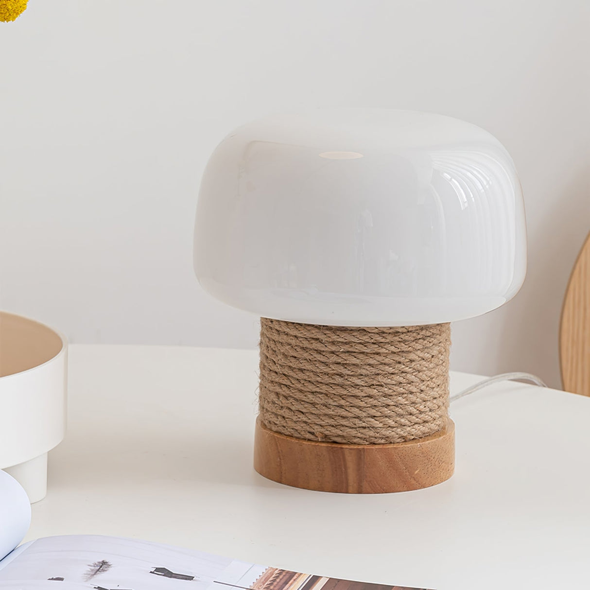 Modern Table Lamp Glass Shade with Hemp Cord Base - Product detail 4