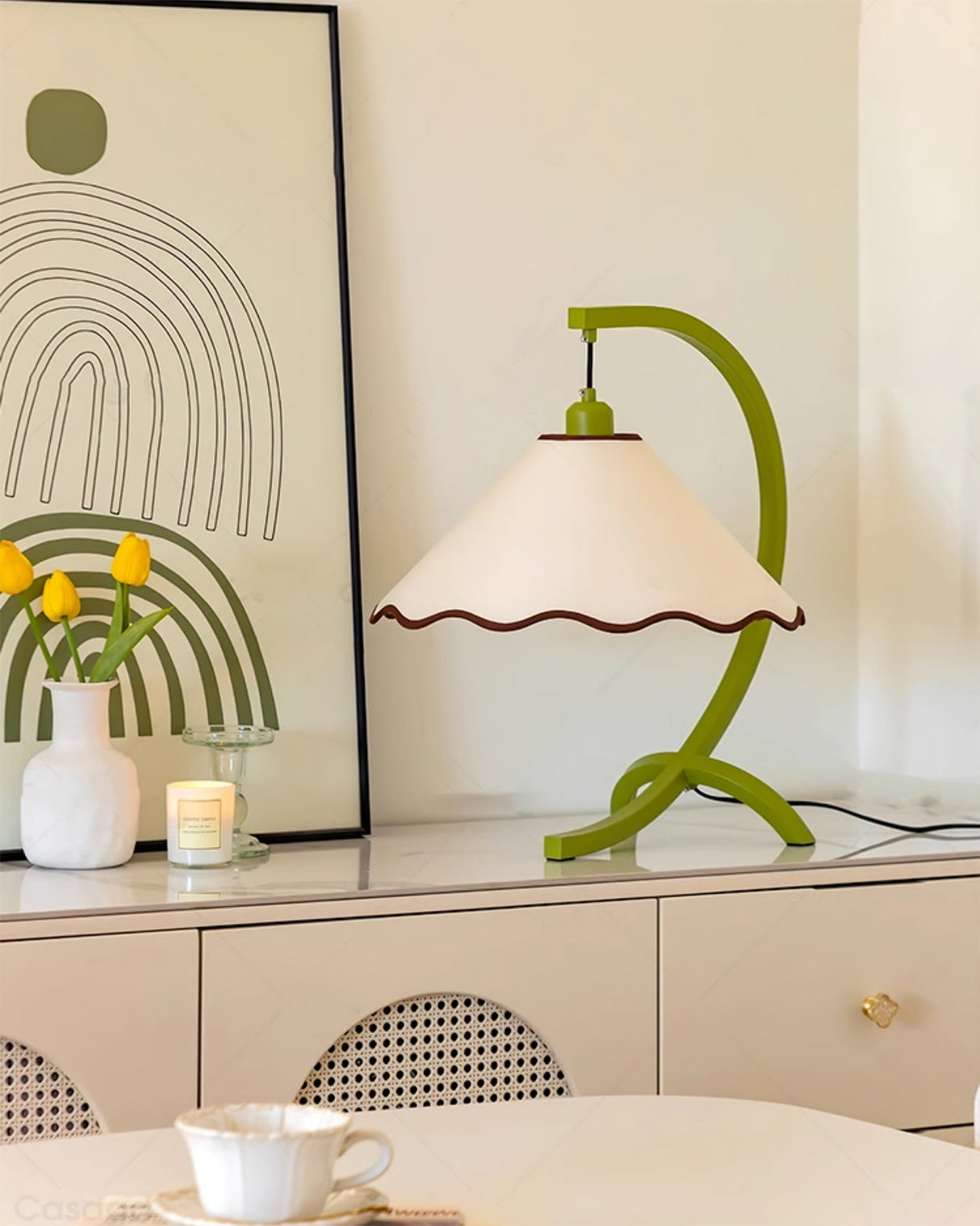 Retro Table Lamp Curved Frame With Scalloped Shade - Product example