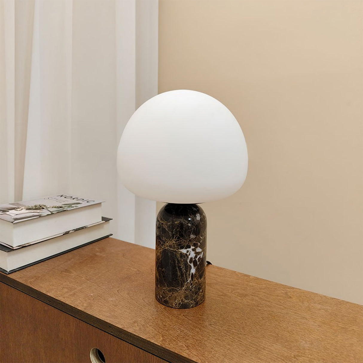 Marble Table Lamp Black Base White Glass Shade - Product detail 9