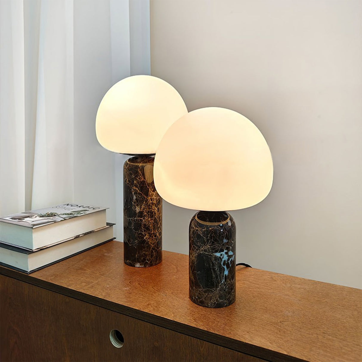 Marble Table Lamp Black Base White Glass Shade - Product detail 10