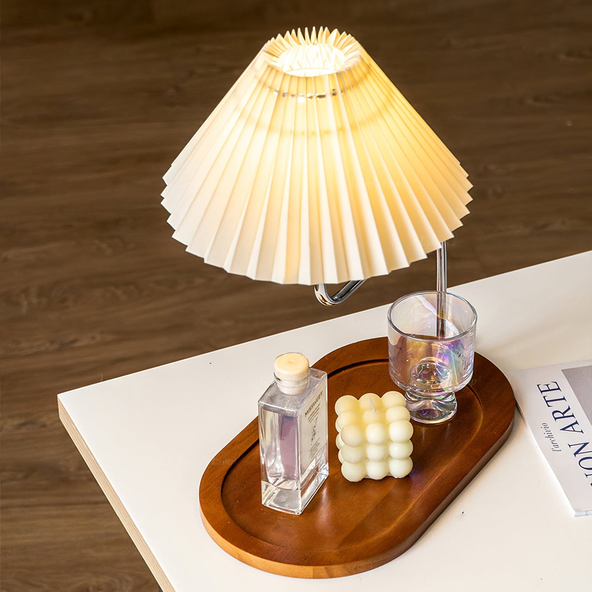 Modern Table Lamp Wood Base with Pleated Shade - Product example
