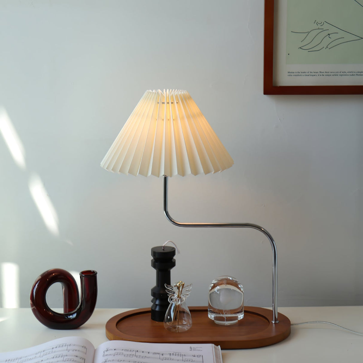 Modern Table Lamp Wood Base with Pleated Shade - Product detail 11