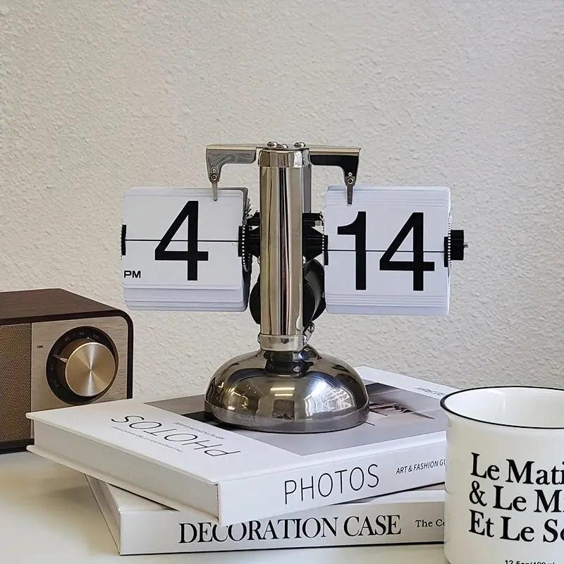 Retro Flip Clock  Stainless Steel Minimalist Design - Product example